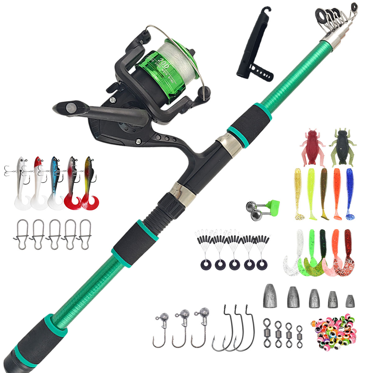 Fishing Rod Combo - ポータブル伸縮式釣り竿＆リールコンボフルキット（タックル付き）