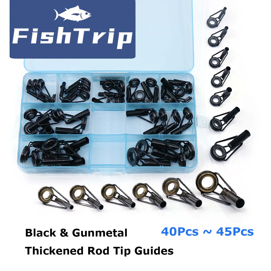 Fishing Rod Guide Replacement - ステンレス鋼フレームのセラミックリング,スピニング構造の交換,フィッシュトリップロッドの先端修理キット,厚いチップの上部ガイド,5〜50個